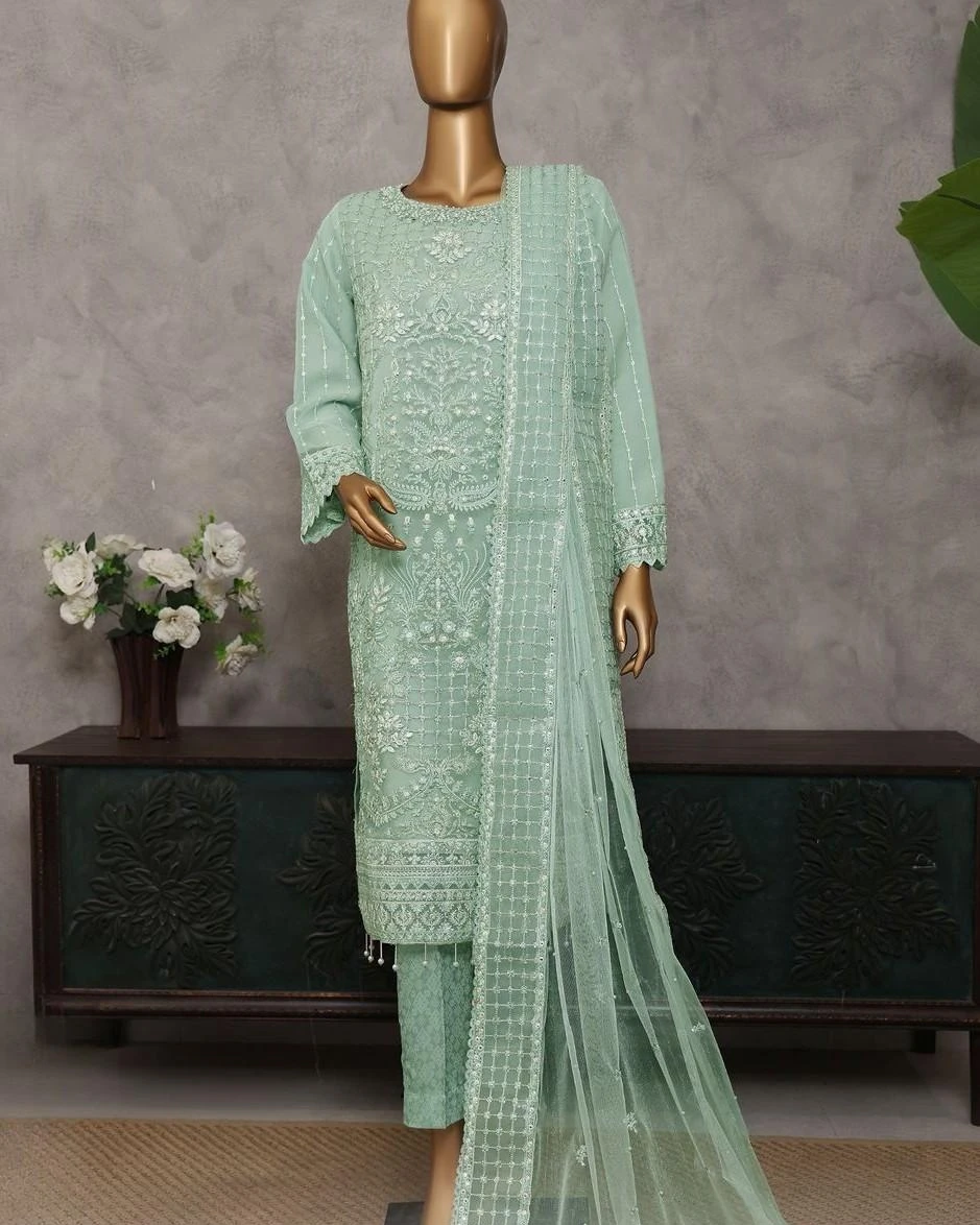 Pakistani Lavish Karchupi Worked Unstitched Organza Three Piece - Cascade