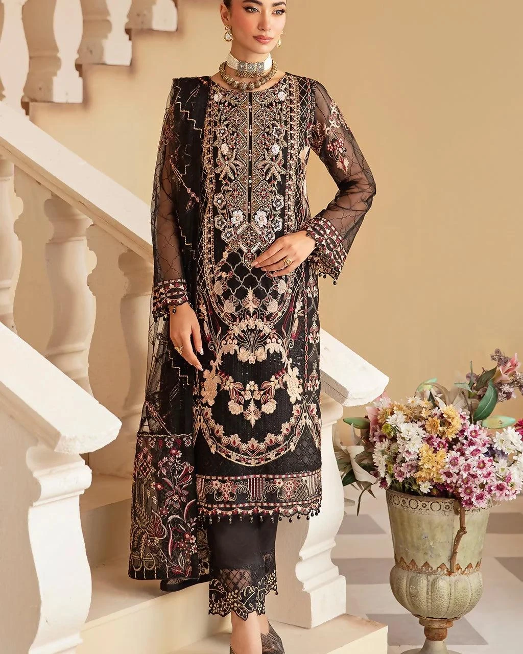 Pakistani Minhal by Ramsha Embroidered Organza Unstitched Three Piece