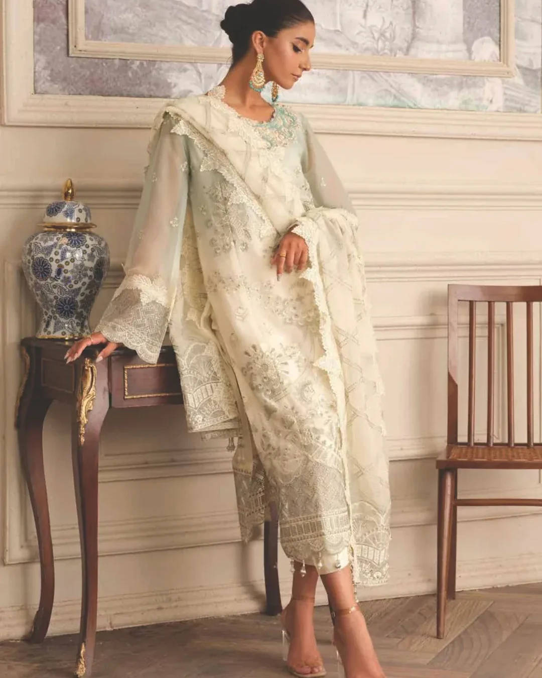 Pakistani Gulmina by Noor Unstitched Luxury Chiffon Three Piece - Moon Mist