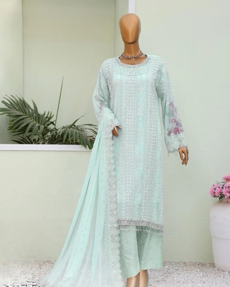 Pakistani Lavish Heavy Embroidered Unstitched Organza Three Piece - Nebula