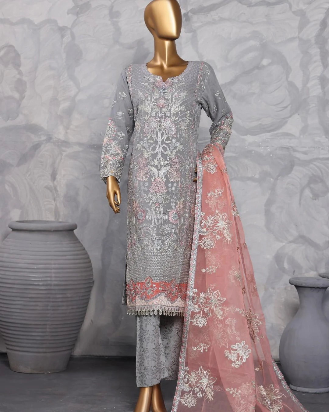 Pakistani Lavish Heavy Embroidered Unstitched Organza Three Piece - Venus