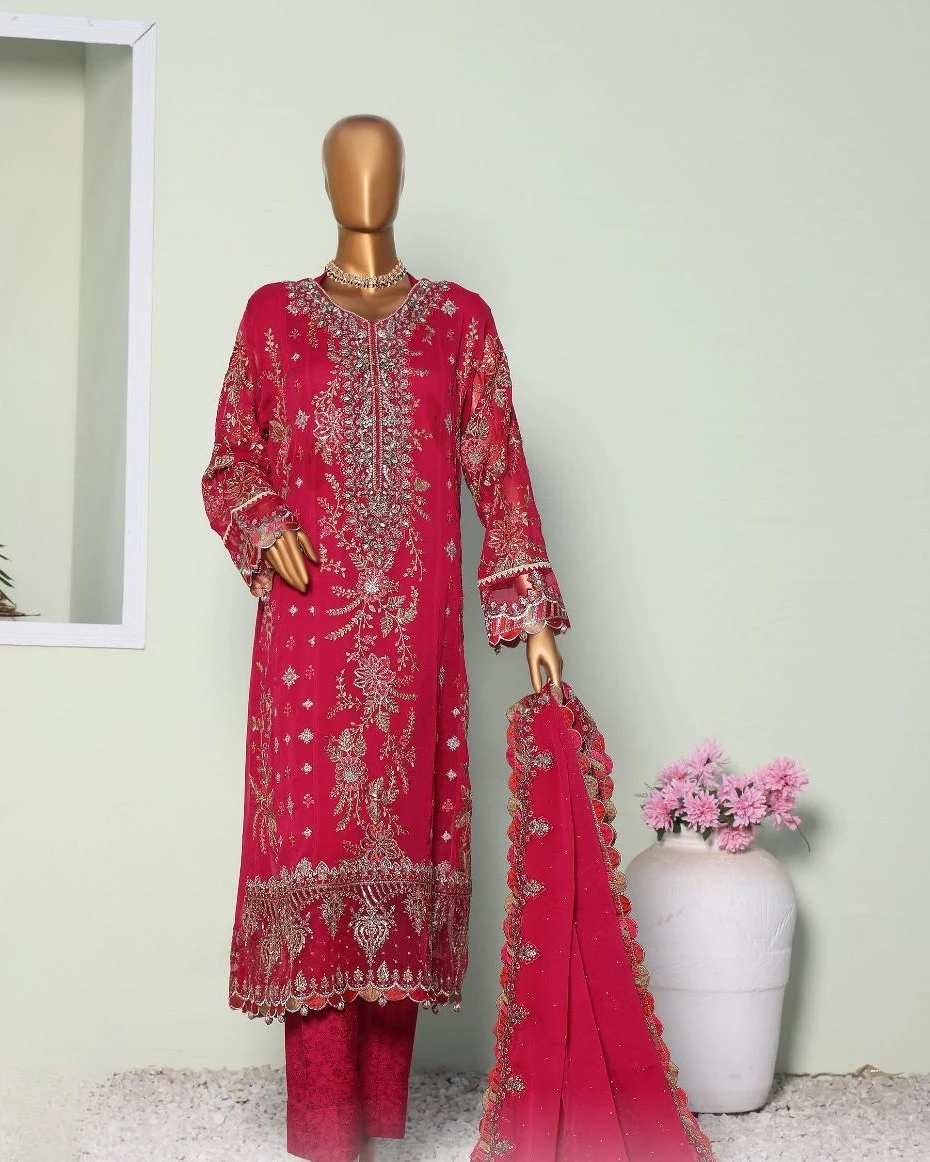 Pakistani Lavish Heavy Embroidered Unstitched Chiffon Three Piece - Shiraz