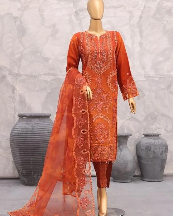 Pakistani Lavish Heavy Embroidered Unstitched Chiffon Three Piece - Sinopia