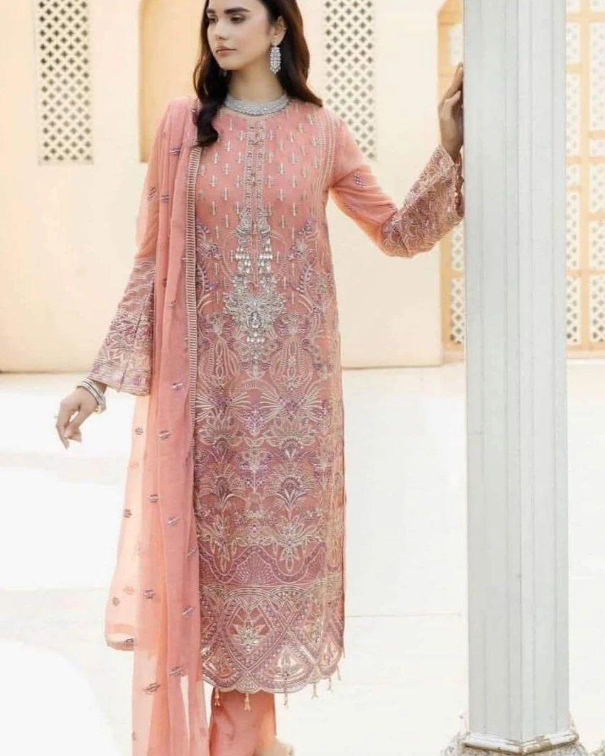 Pakistani Noor Sajni Embroidered Chiffon Unstitched Three Piece - Geraldine