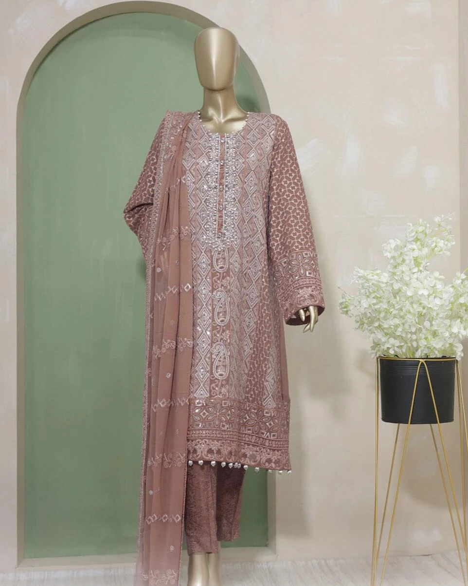 Pakistani Lavish Heavy Embroidered Unstitched Organza Three Piece - Opium