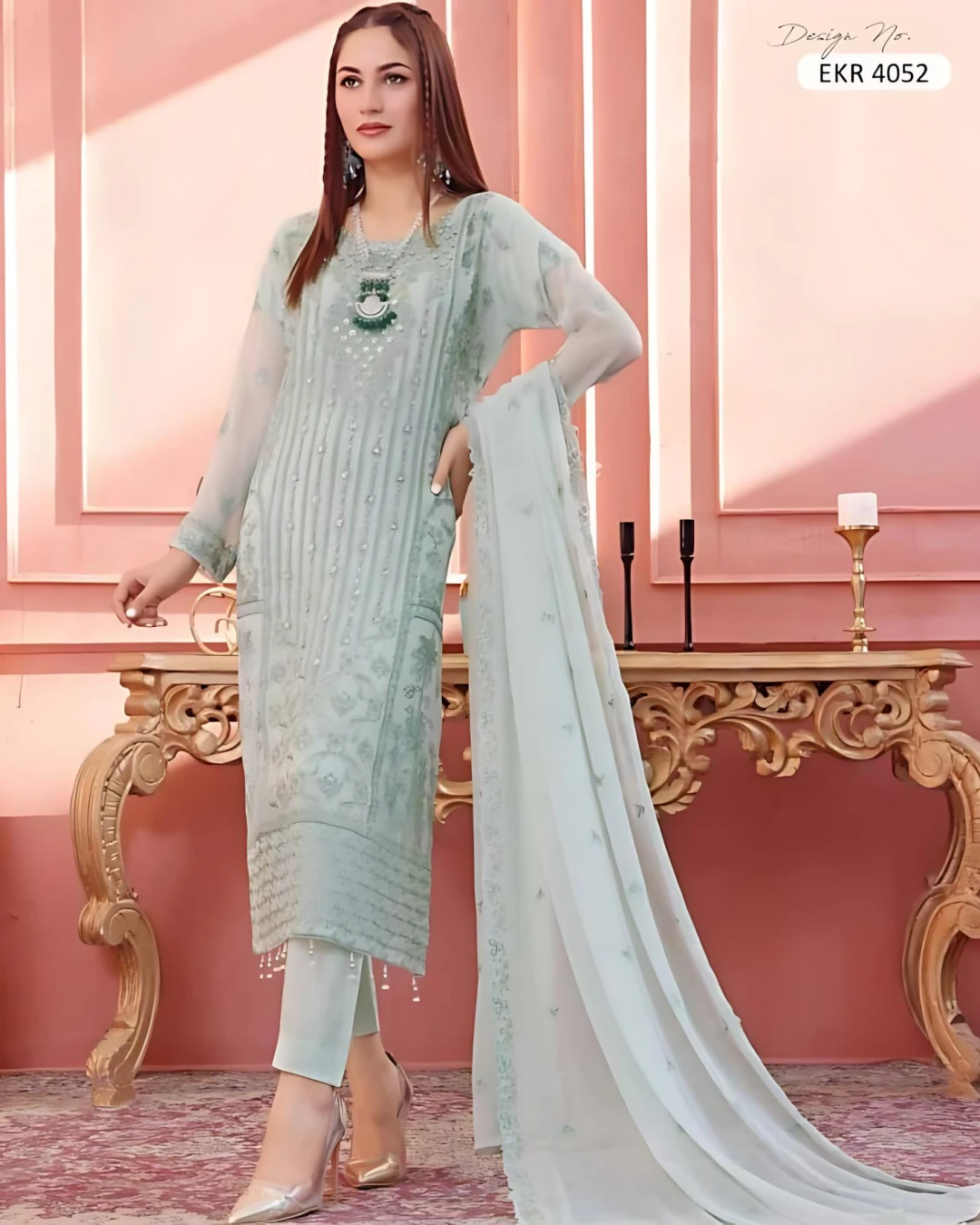Pakistani Bin Hameed Middhat Embroidered Unstitched Chiffon Three Piece - Spring Rain