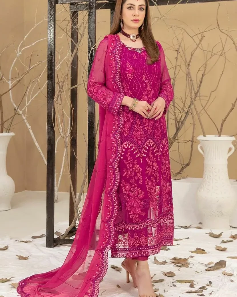 Pakistani Sinem by Tawakkal Unstitched Luxury Chiffon Three Piece - Jazzberry