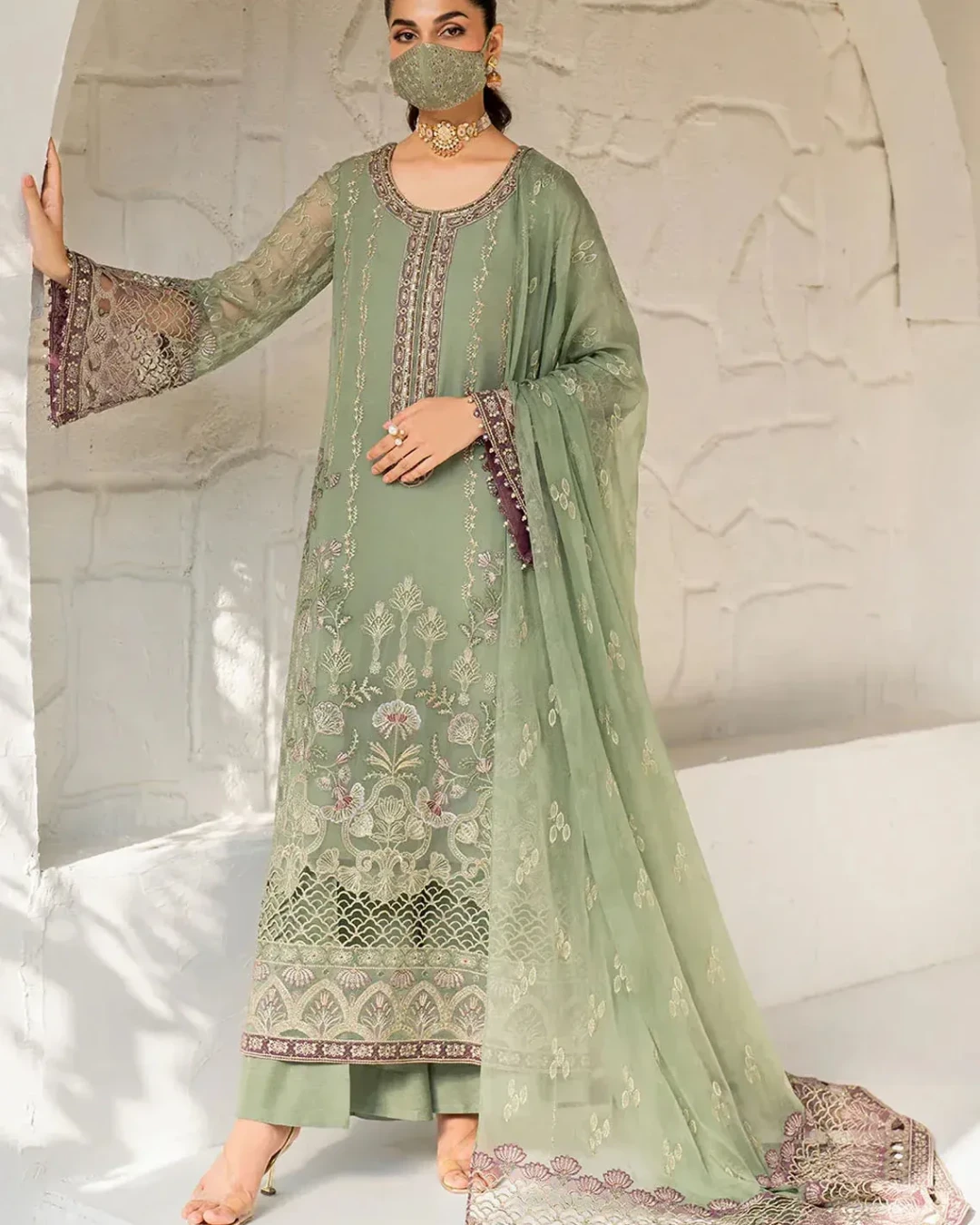 Pakistani Naqash by Safeera Unstitched Luxury Chiffon Three Piece - Lemon Grass