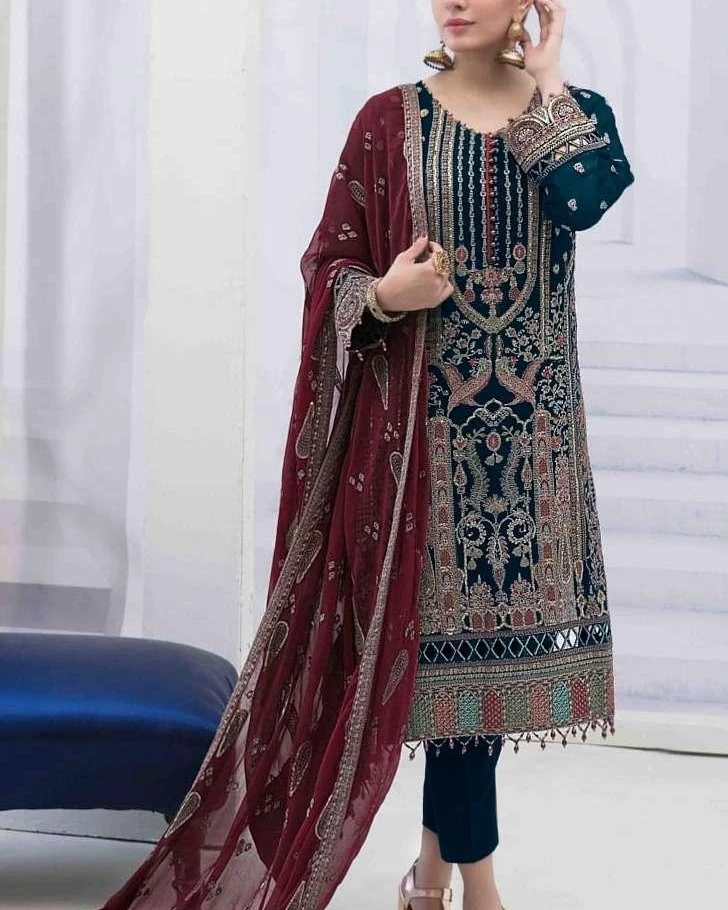 Pakistani Fepic Unstitched Luxury Chiffon Three Piece - Firefly