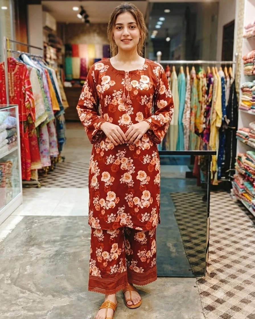 Meera Maroon Rose Premium Soft Silk 2-Piece Co-Ord Set