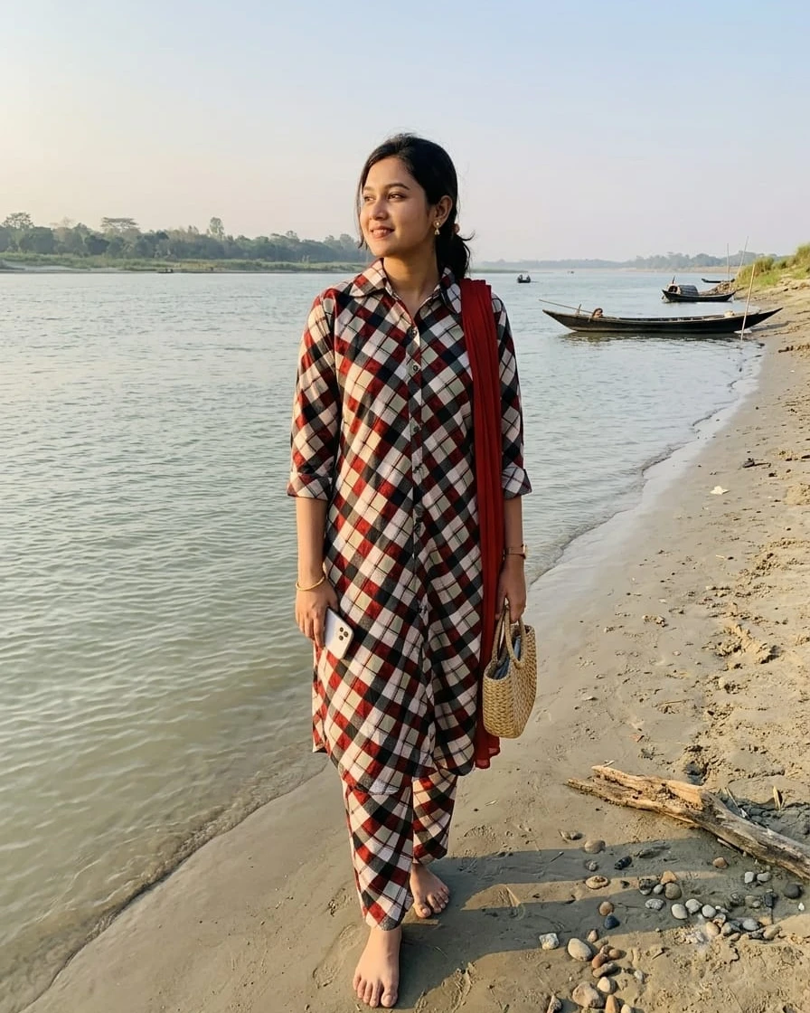 Zara Crimson Plaid Premium Soft Silk 2-Piece Co-Ord Set