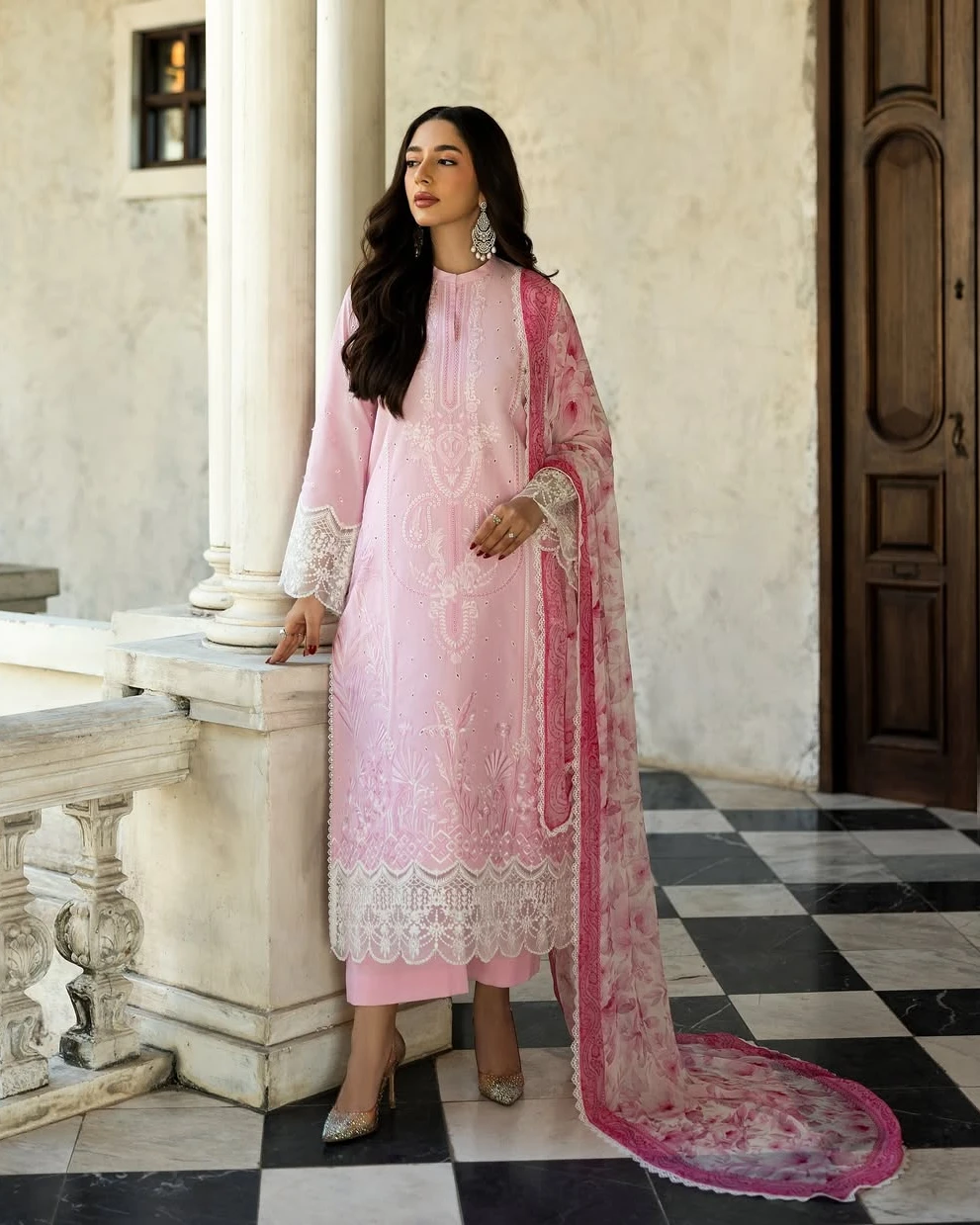 Zara Blush Pink Embroidered Premium Cotton 3-Piece Suit