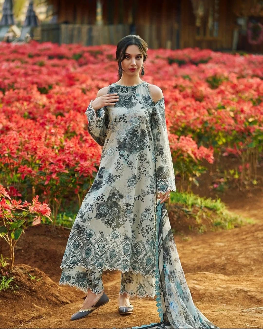 Zoya Sage Slate Embroidered Premium Slub Cotton 3-Piece Suit