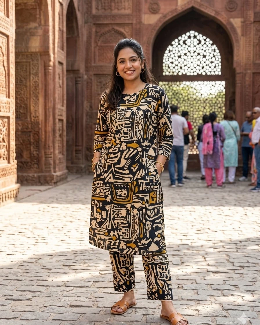 Tara Mustard Onyx Abstract Soft Linen 2-Piece Co-Ord Set