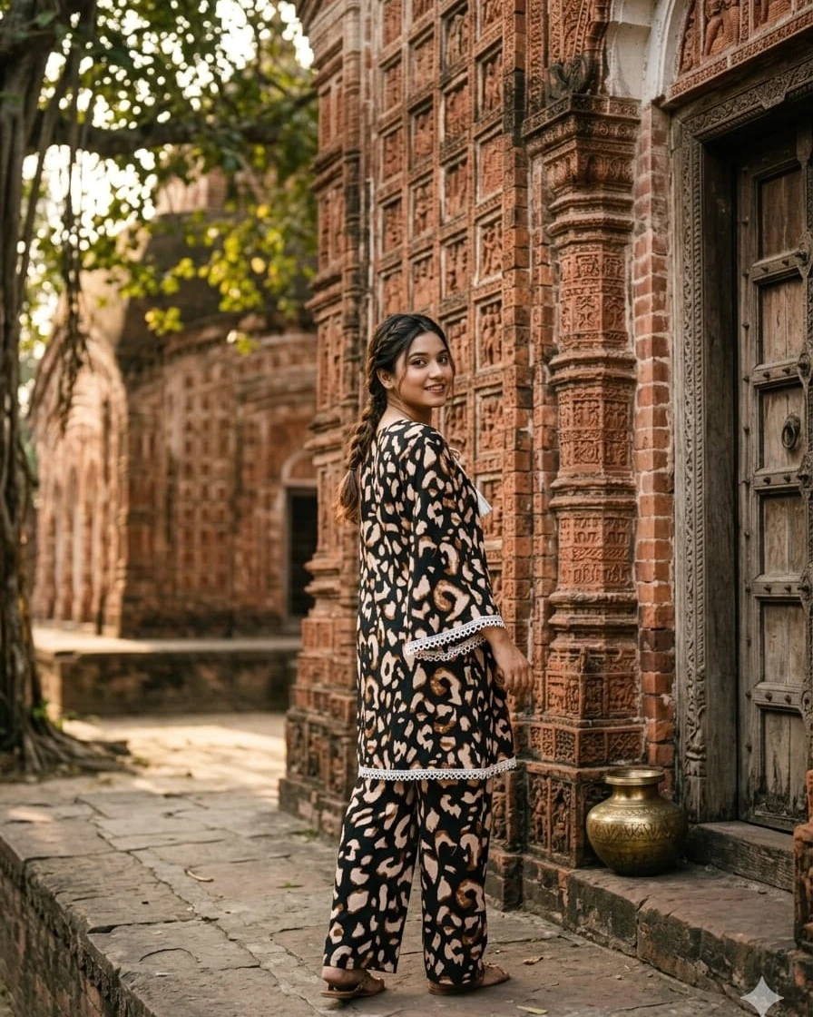 Kira Onyx Leopard Printed Soft Linen 2-Piece Co-Ord Set