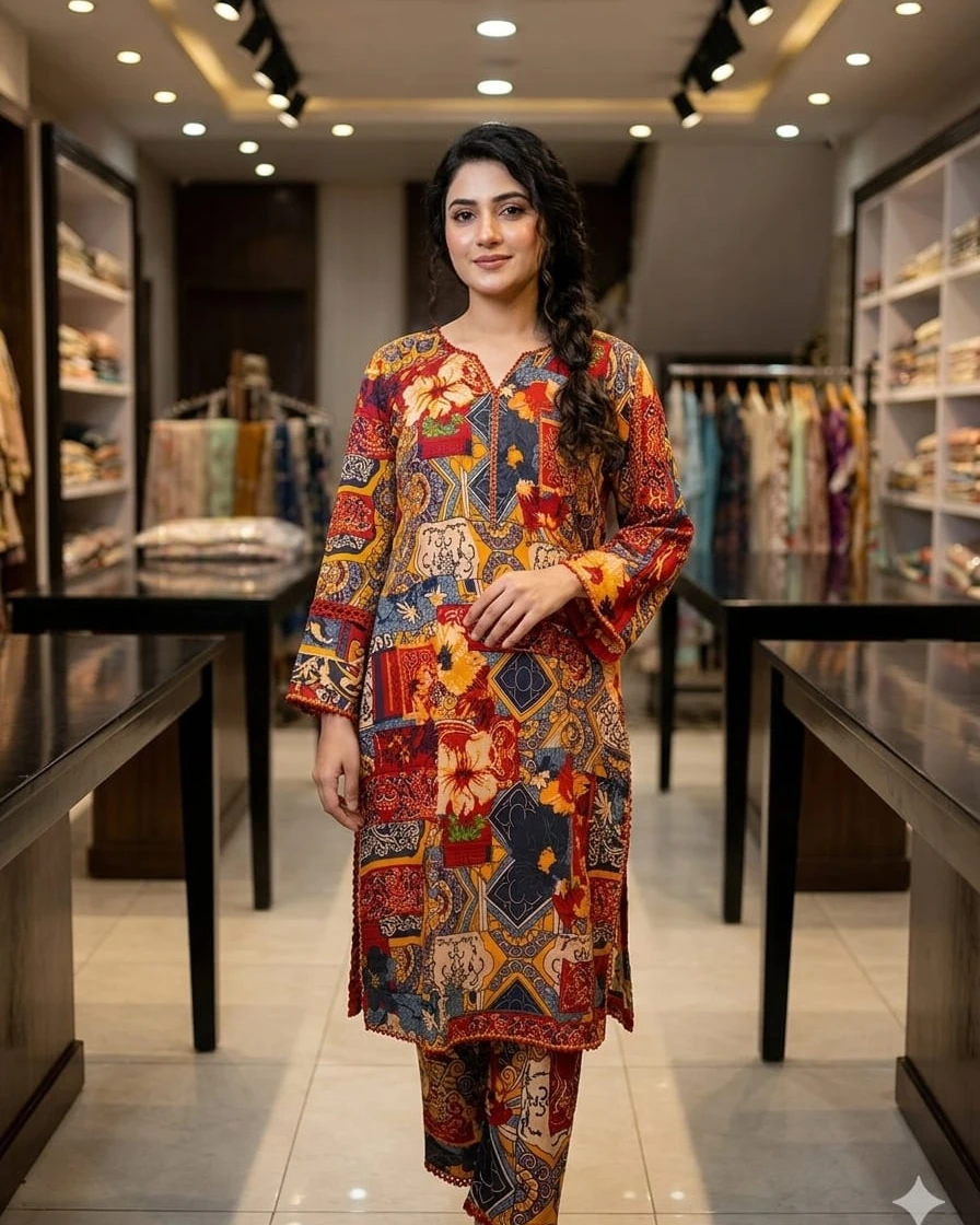 Kavya Crimson Patchwork Printed Soft Linen 2-Piece Co-Ord Set
