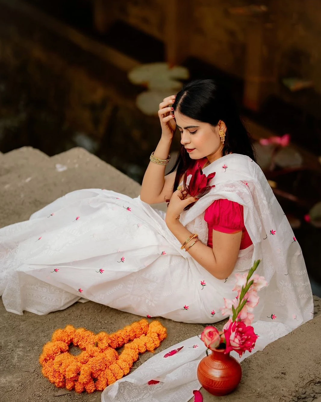 Women's Puja Special Half Silk Screen Print Saree