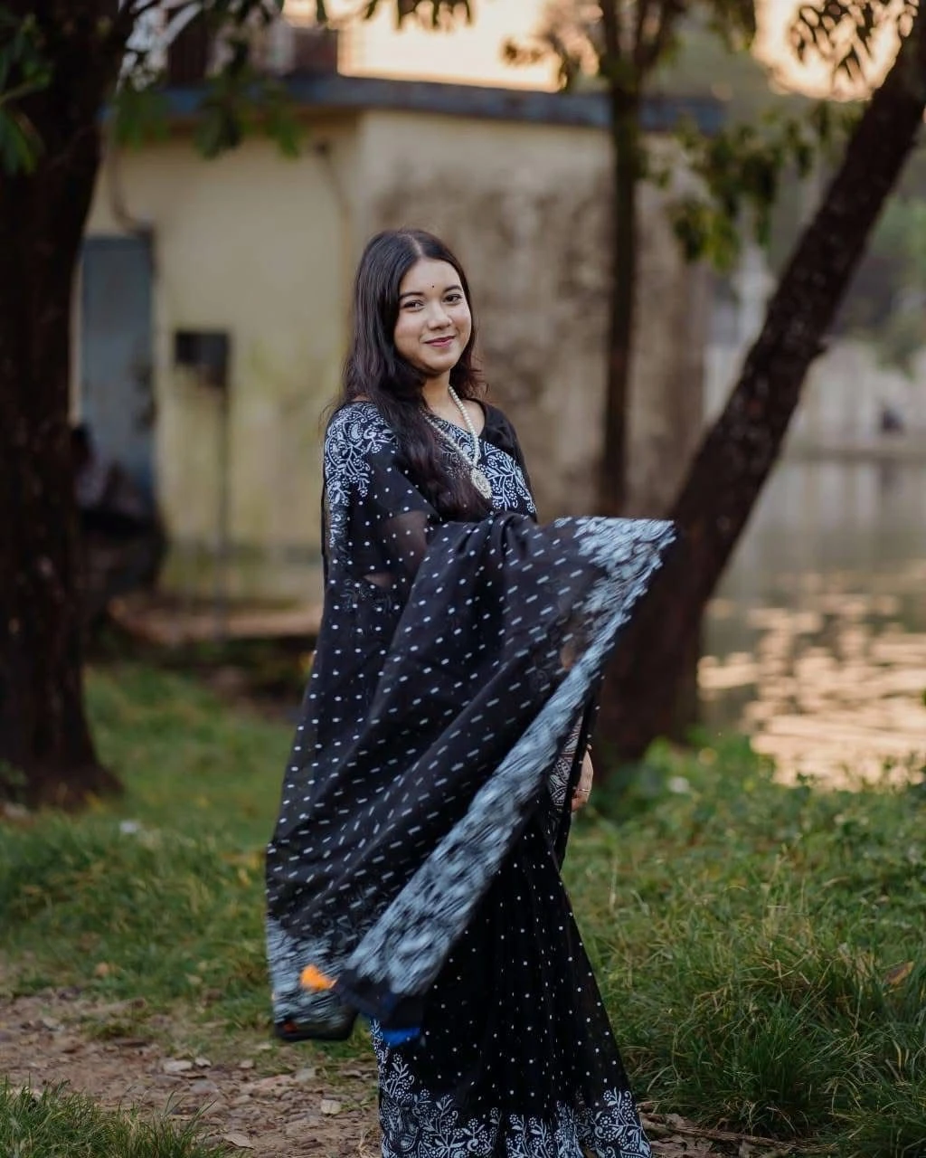 Women's Premium Black Afsan Print Saree