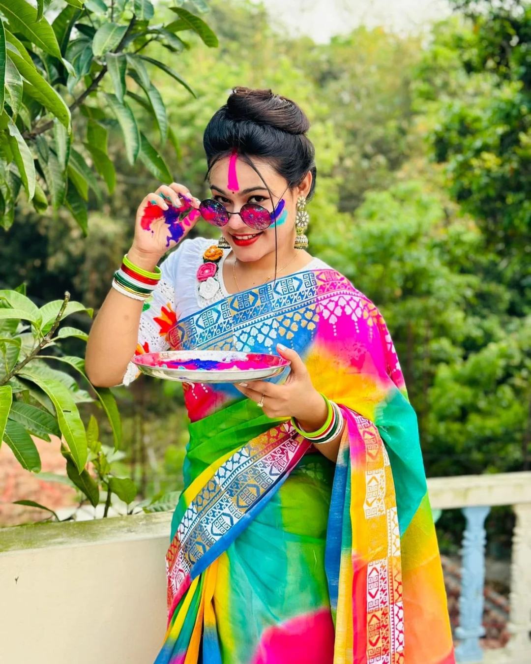 Women's Puja Special Rangdhonu Print Saree