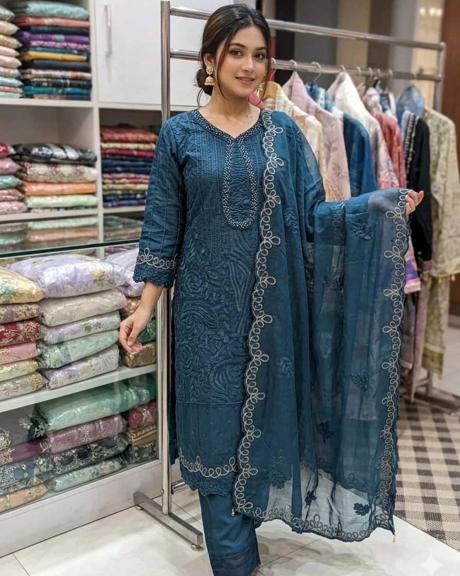 Women's Exclusive Embroidered Organza 3-Piece Suit