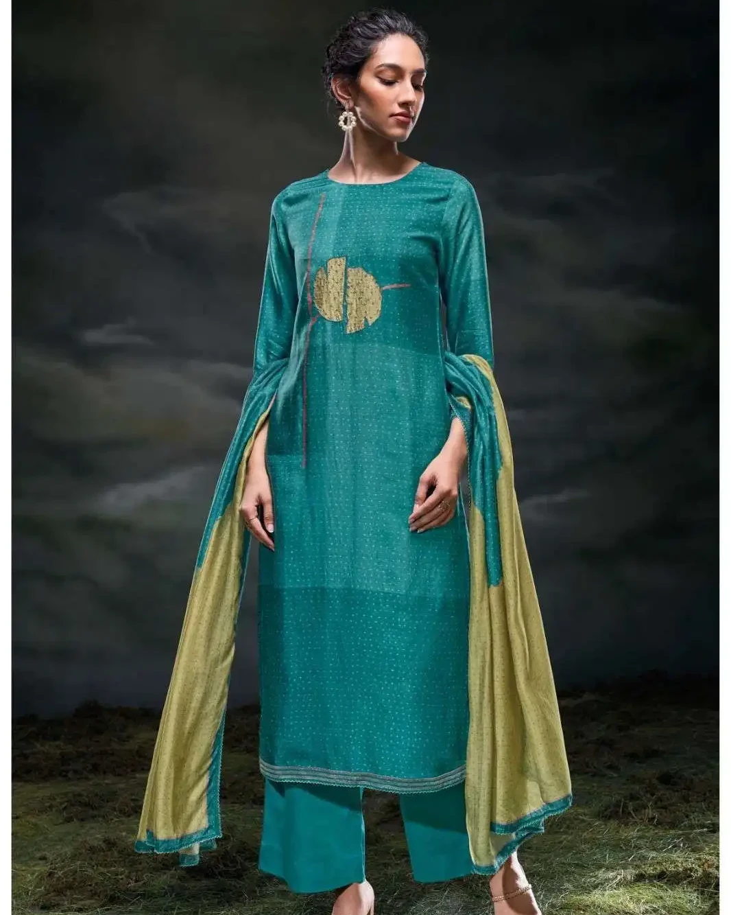 Premium Embroidered Silk 3-Piece Salwar Suit-Unstitched