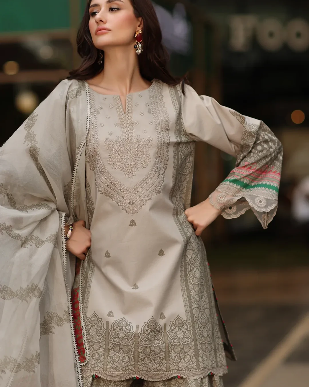 Coral Bloom Embroidered Lawn Three-Piece Suit