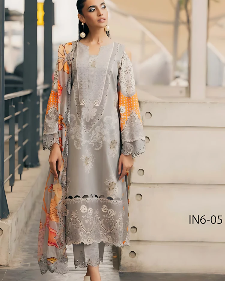 Silver Frost Embroidered Lawn Three-Piece Suit