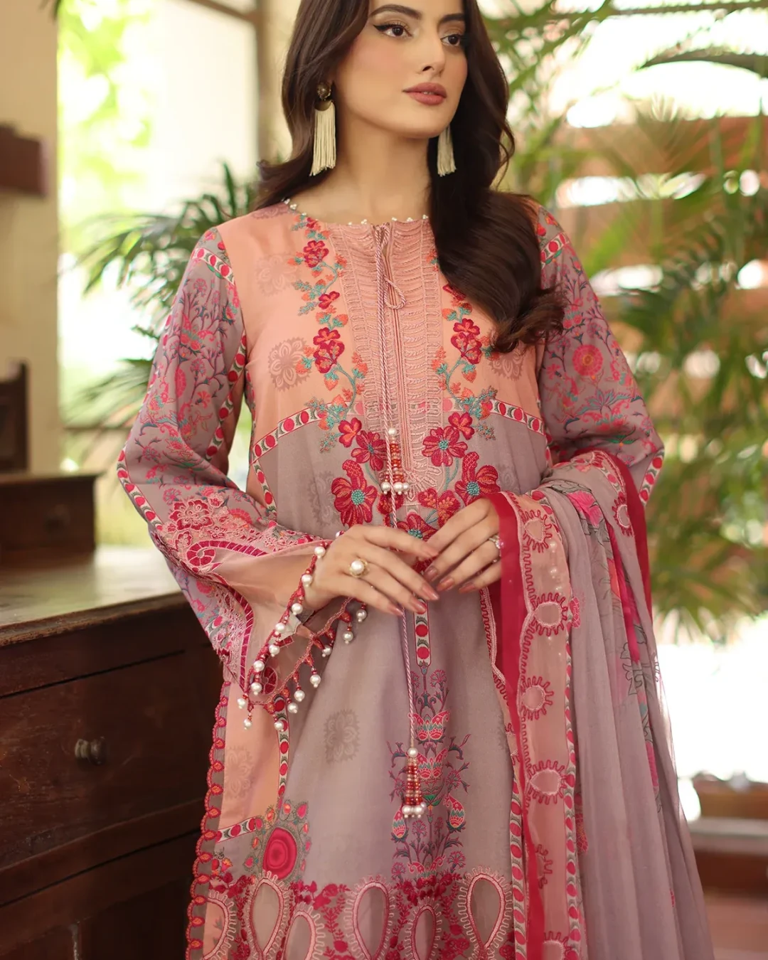 Oriental Rose Embroidered Lawn Three-Piece Suit