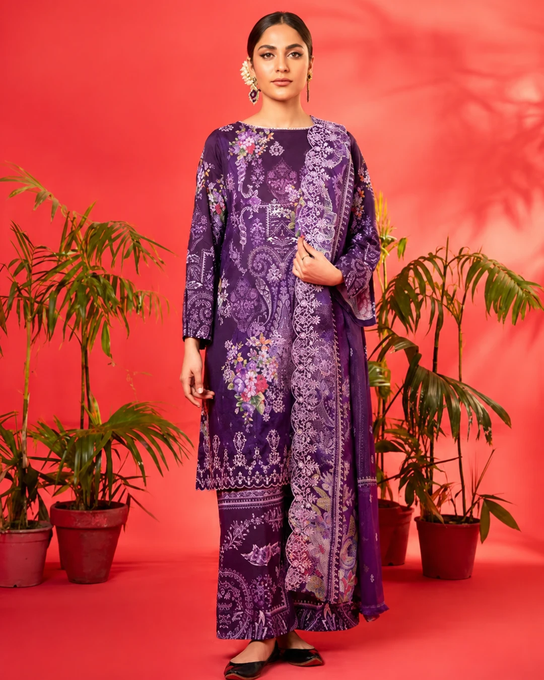Imperial Grape Luxury Embroidered Lawn Three-Piece Suit