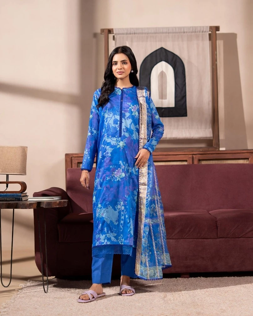 Ocean Whisper Luxury Embroidered Lawn Three-Piece Suit