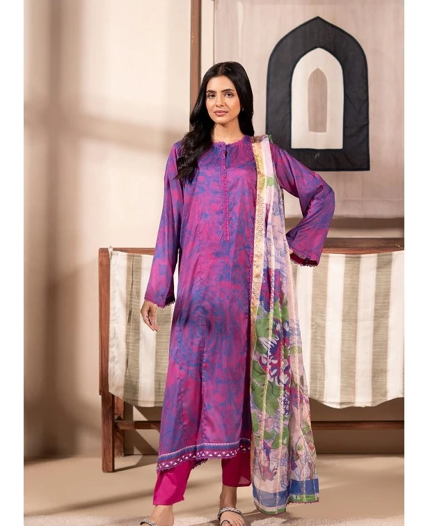 Regal Magenta Luxury Printed Lawn Three-Piece Suit