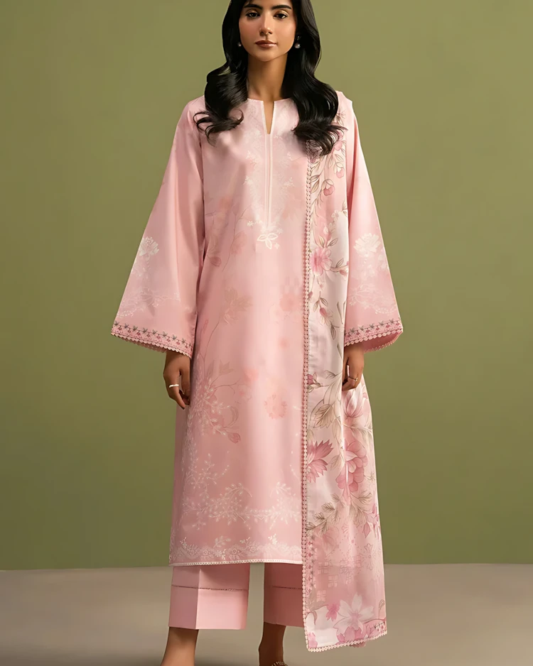 Soft Pink Petal Luxury Embroidered Lawn Three-Piece Suit