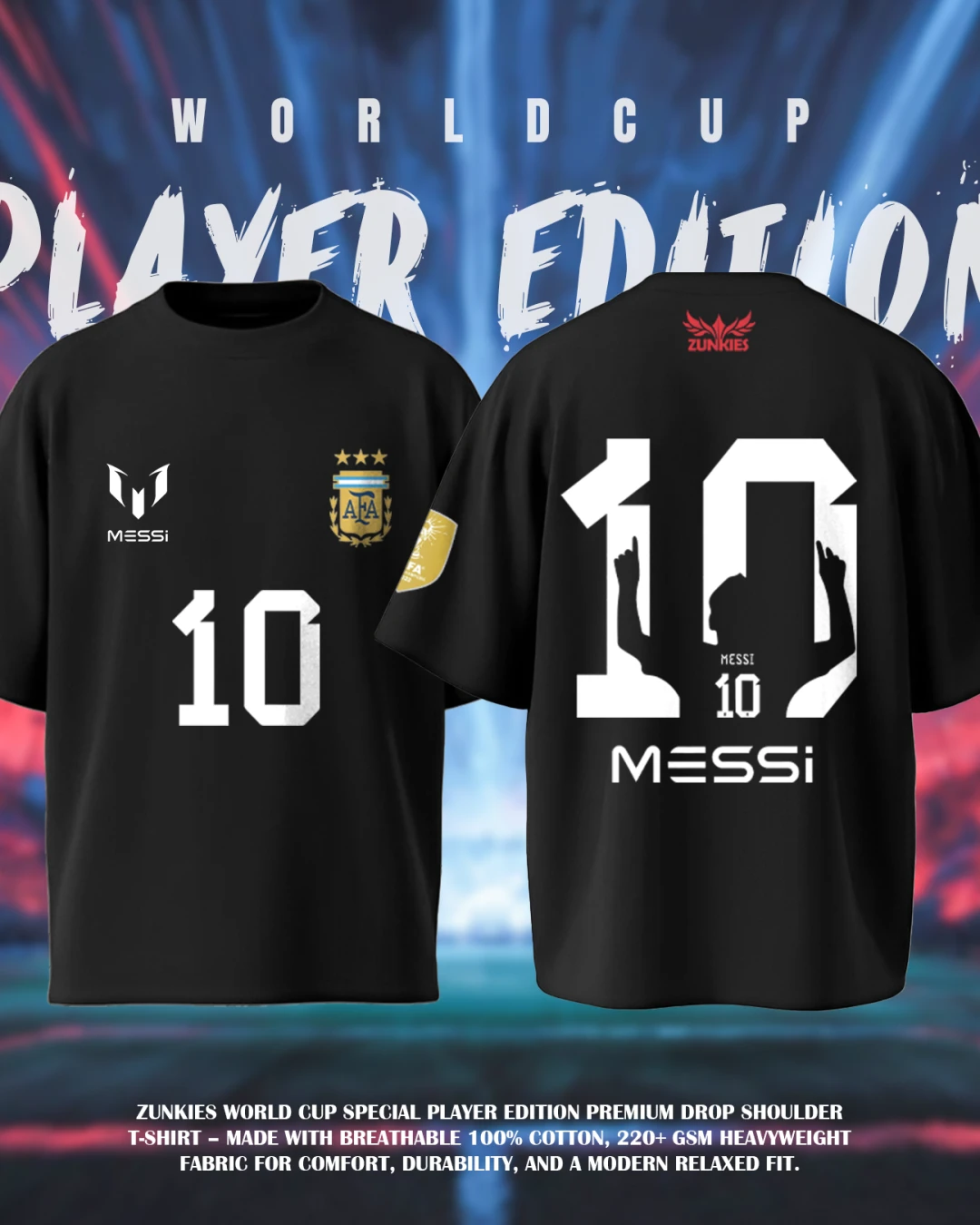 Messi Fifa World Cup - Zunkies Premium Collection - Oversized Drop Shoulder T-shirt