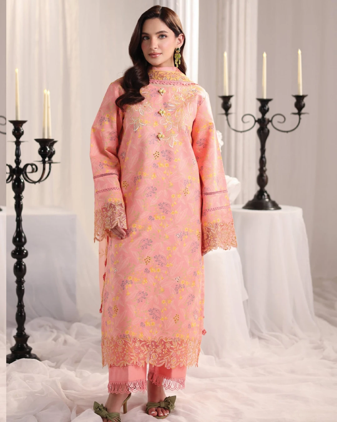 Rosalia Peach Blossom Luxury Embroidered Lawn Three-Piece Suit