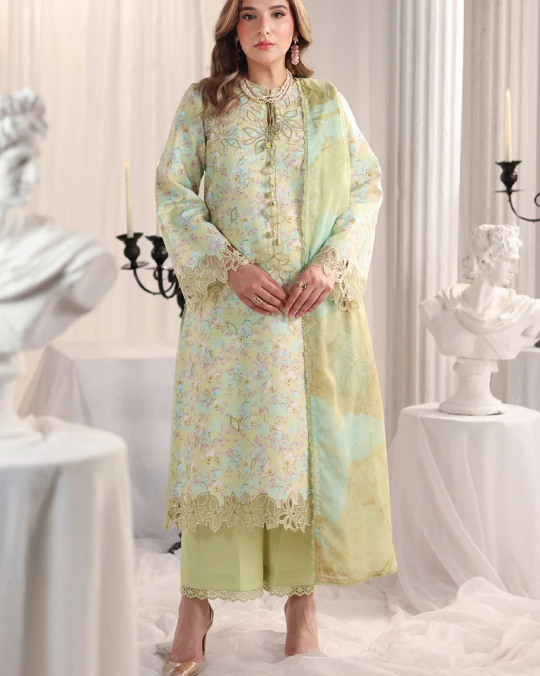 Viola Mint Blossom Luxury Embroidered Lawn Three-Piece Suit