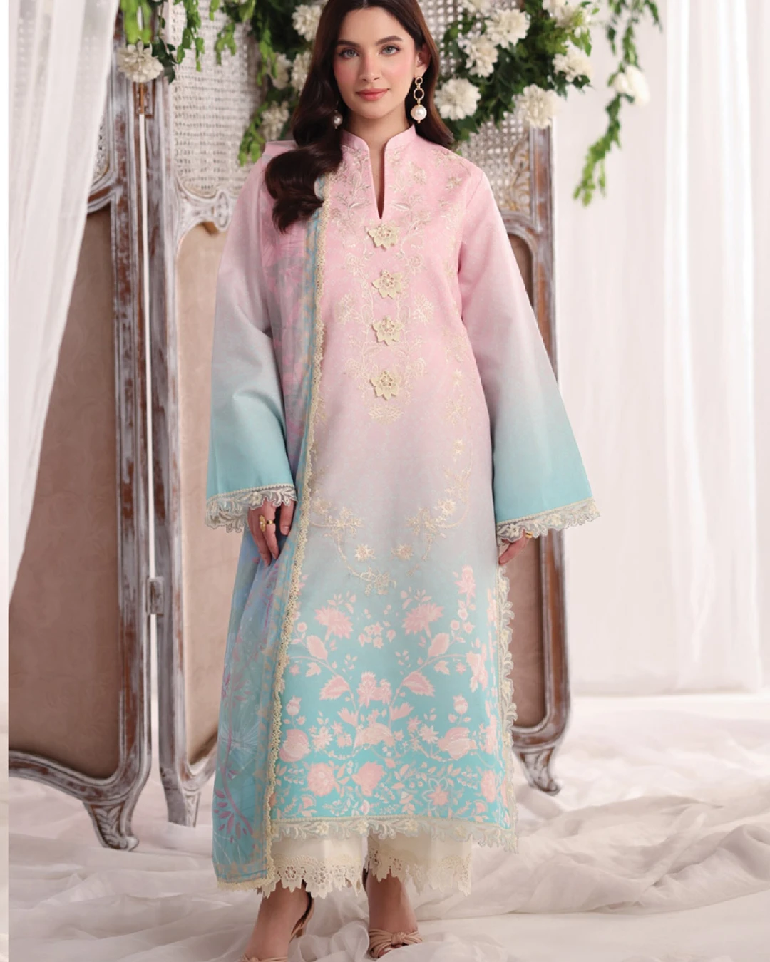 Serene Ombre Pastels Luxury Embroidered Lawn Three-Piece Suit