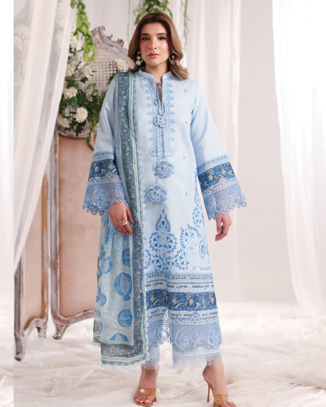Ariana Powder Blue Luxury Embroidered Lawn Three-Piece Suit