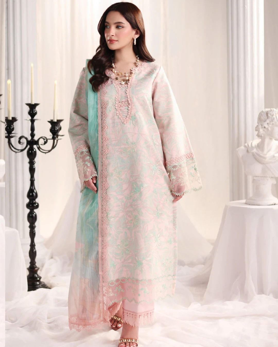 Emilia Pastel Blush Luxury Embroidered Lawn Three-Piece Suit