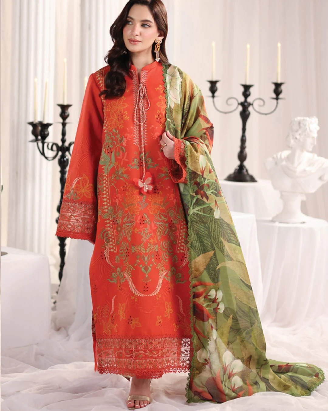 Seline Rust Terracotta Luxury Embroidered Lawn Three-Piece Suit
