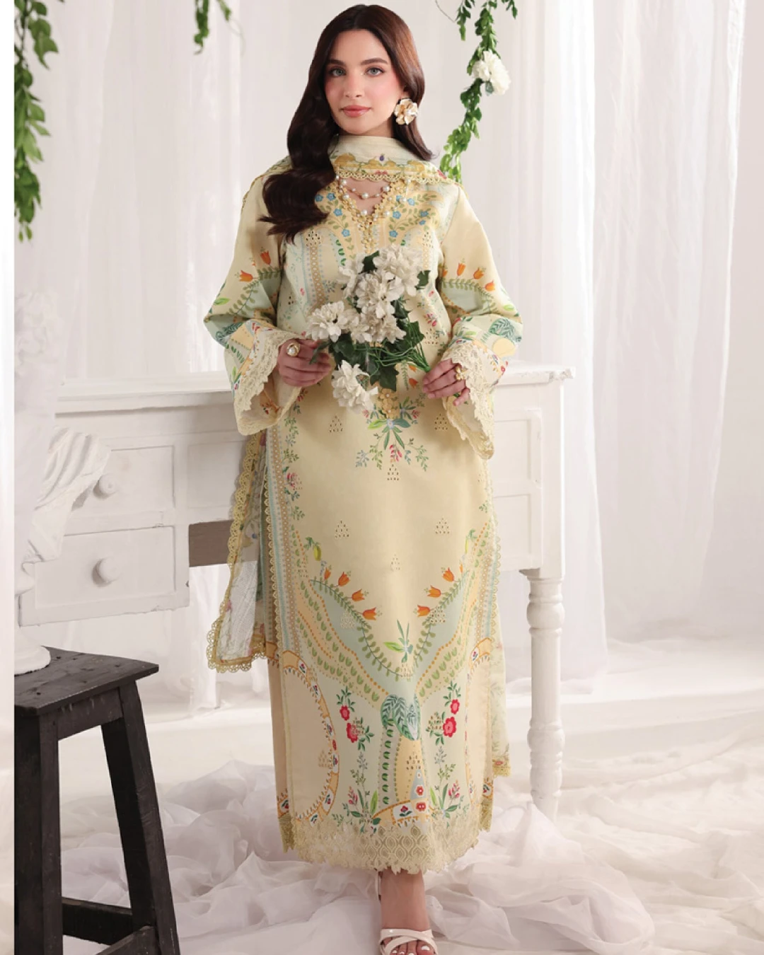Georgia Soft Cream Luxury Embroidered Lawn Three-Piece Suit