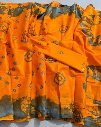 Women's Cotton Batik Saree Orange
