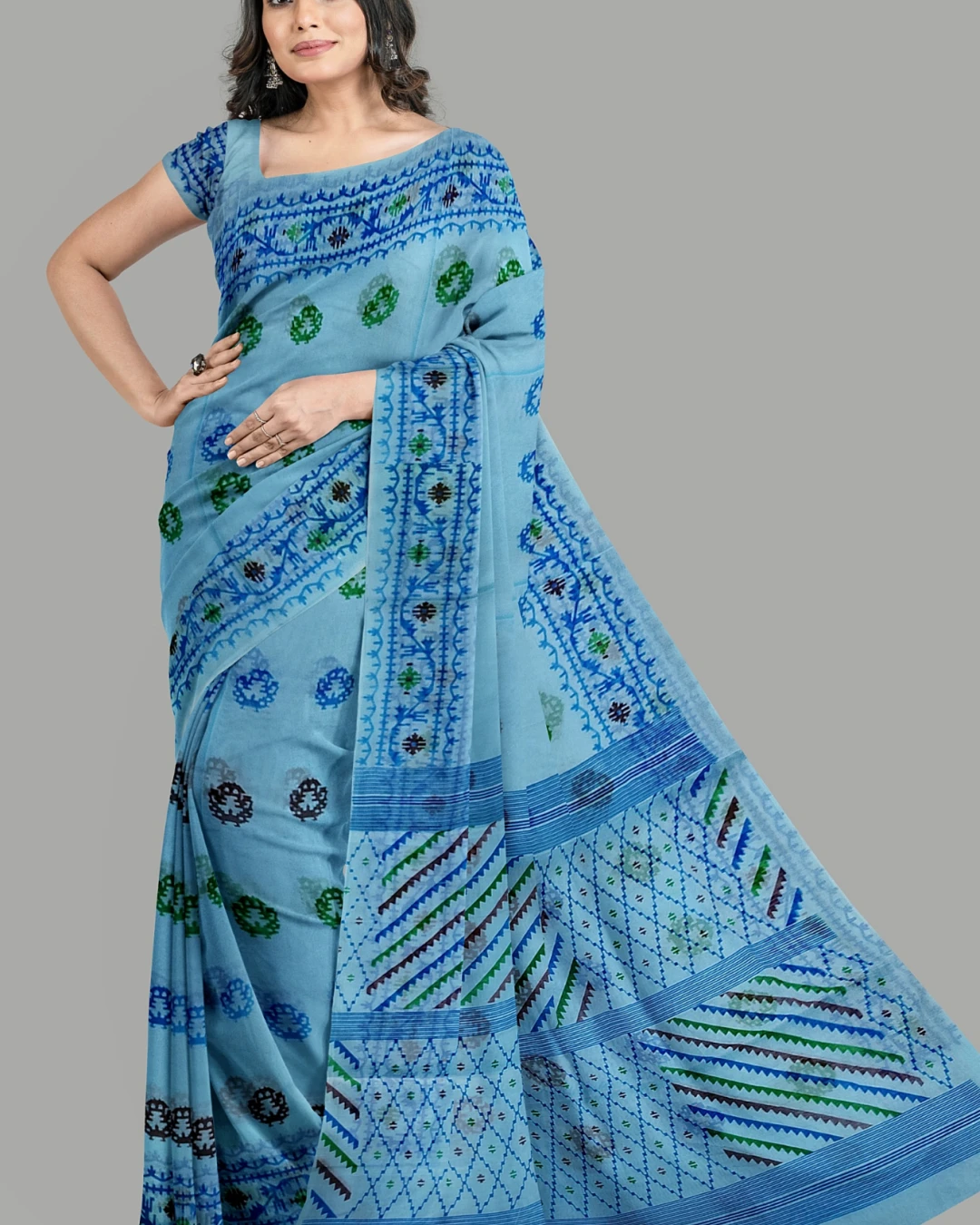 Half Silk Screen Print Saree (NY-10)