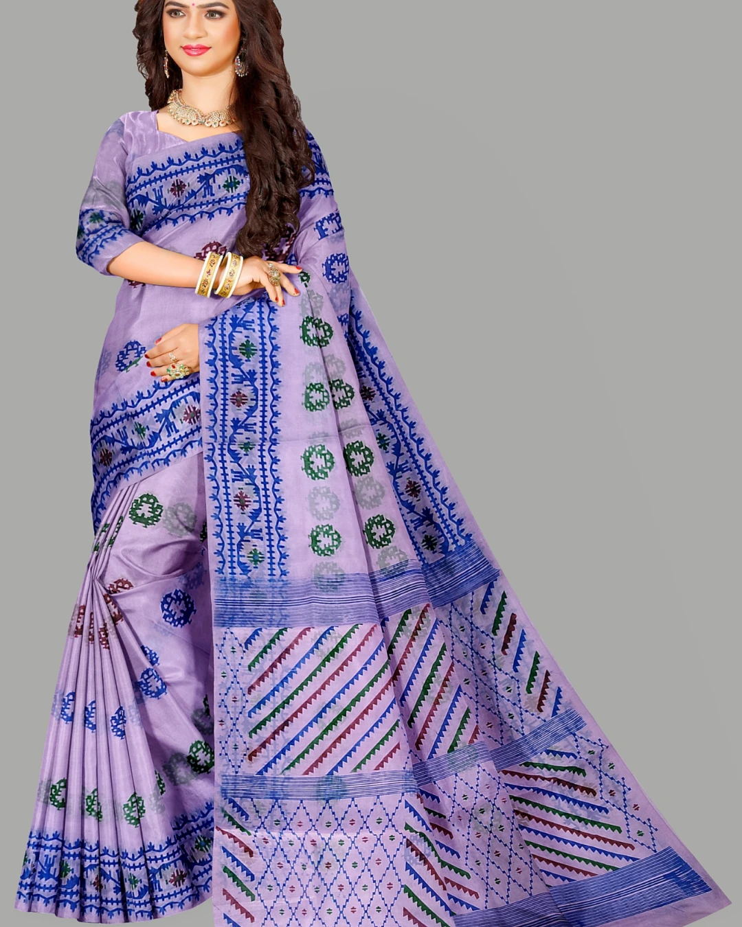 Half Silk Screen Print Saree (NY-09)