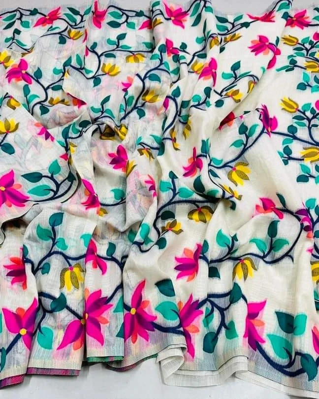 Velvet Glow Screenprint Semi-Silk Saree