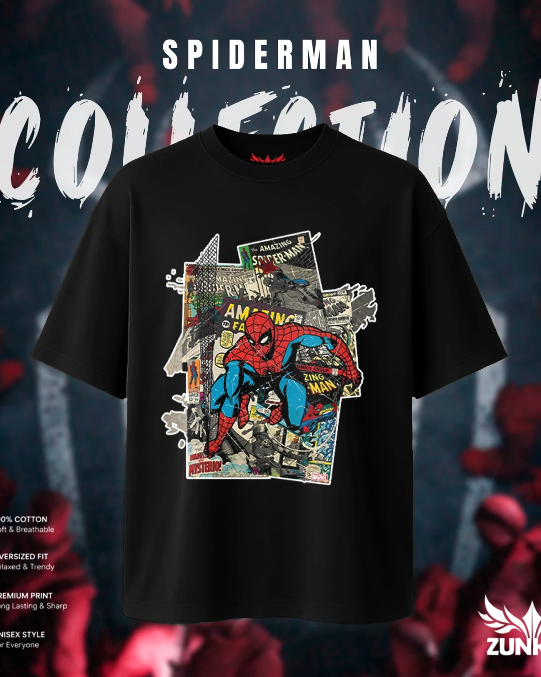 Spider-Man Retro Comic Collage Oversized Tee