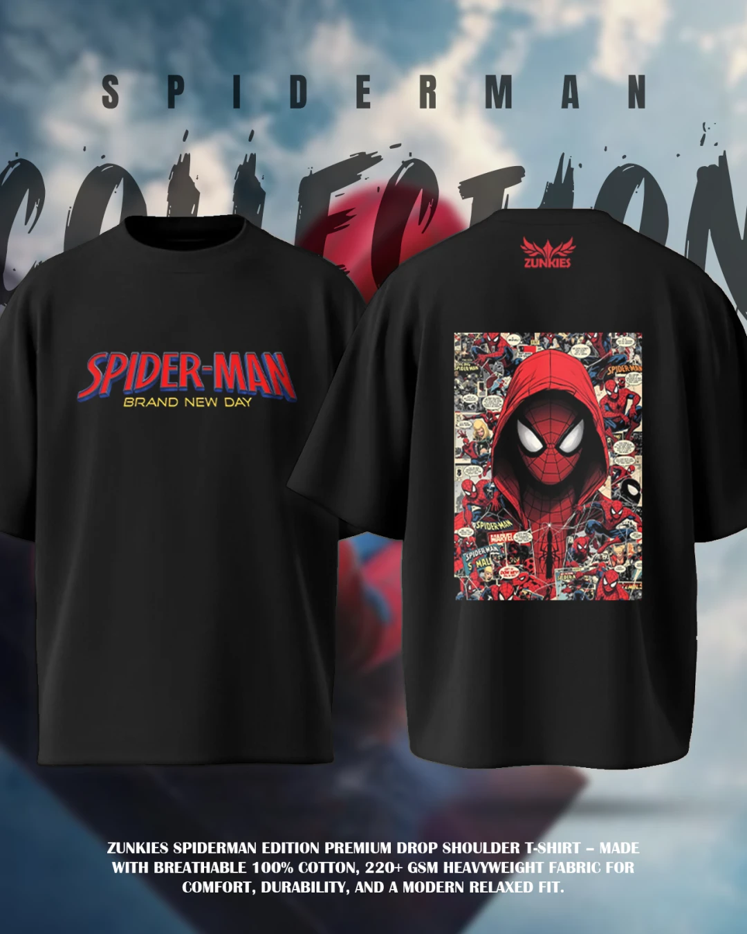 Spider-Man Red Hood Retro Collage Back-Print Heavyweight Tee