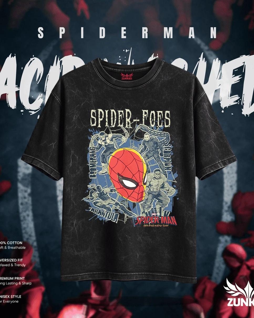 Spider-Man & Foes Portrait Collage Acid Wash Tee
