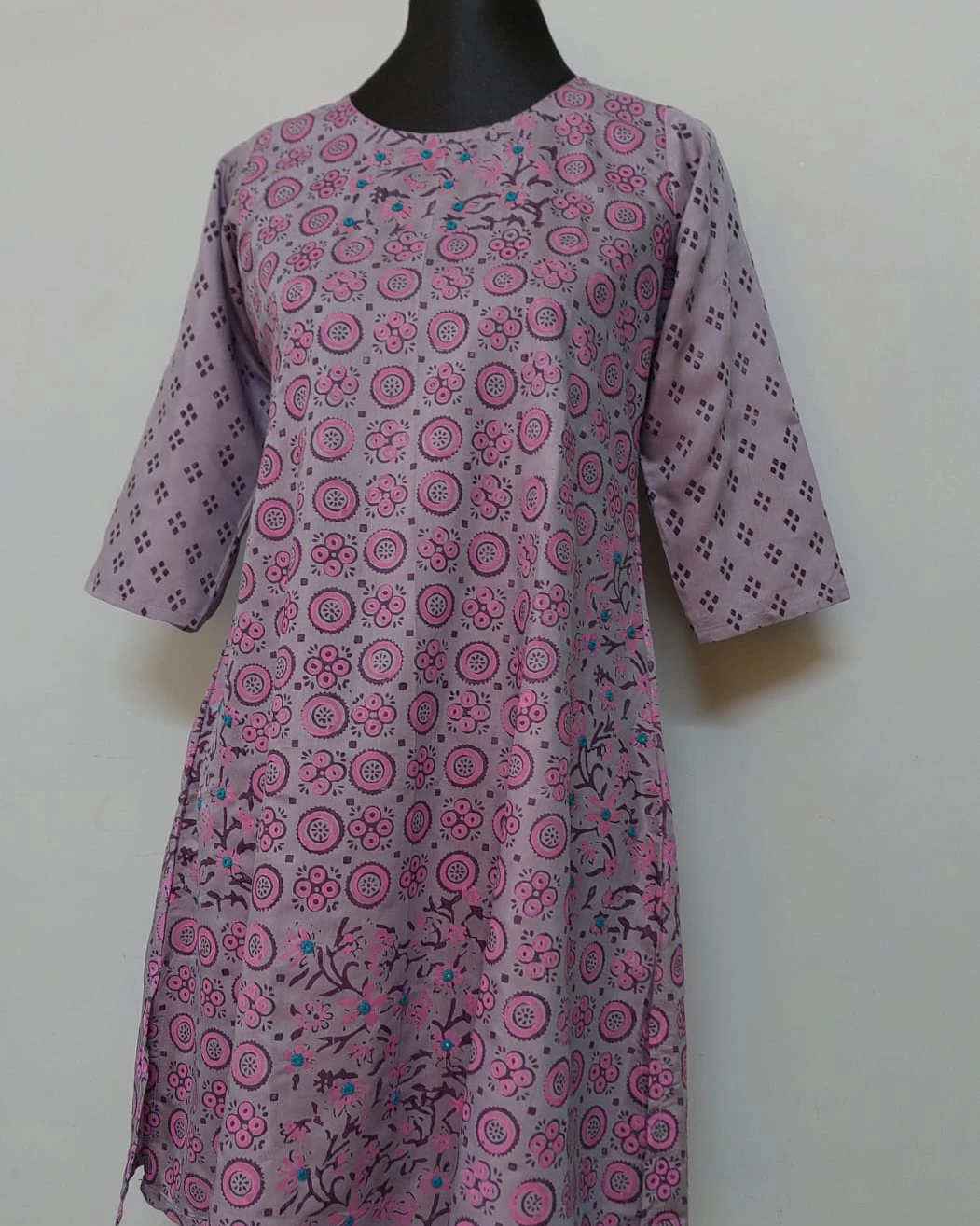 Lavender Bloom Geometric Print Cotton Kurti
