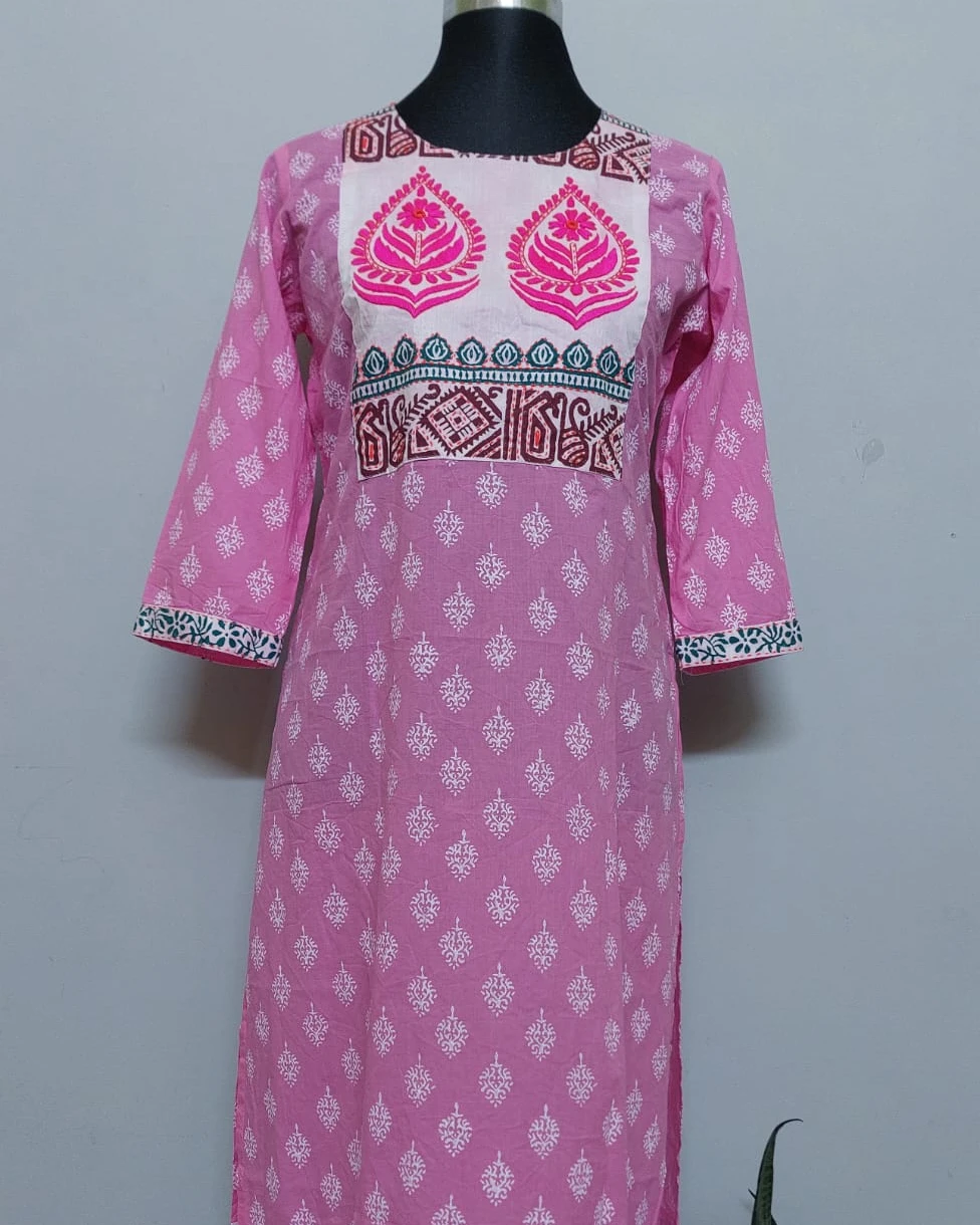 Blossom Pink Embroidered Yoke Cotton Kurti