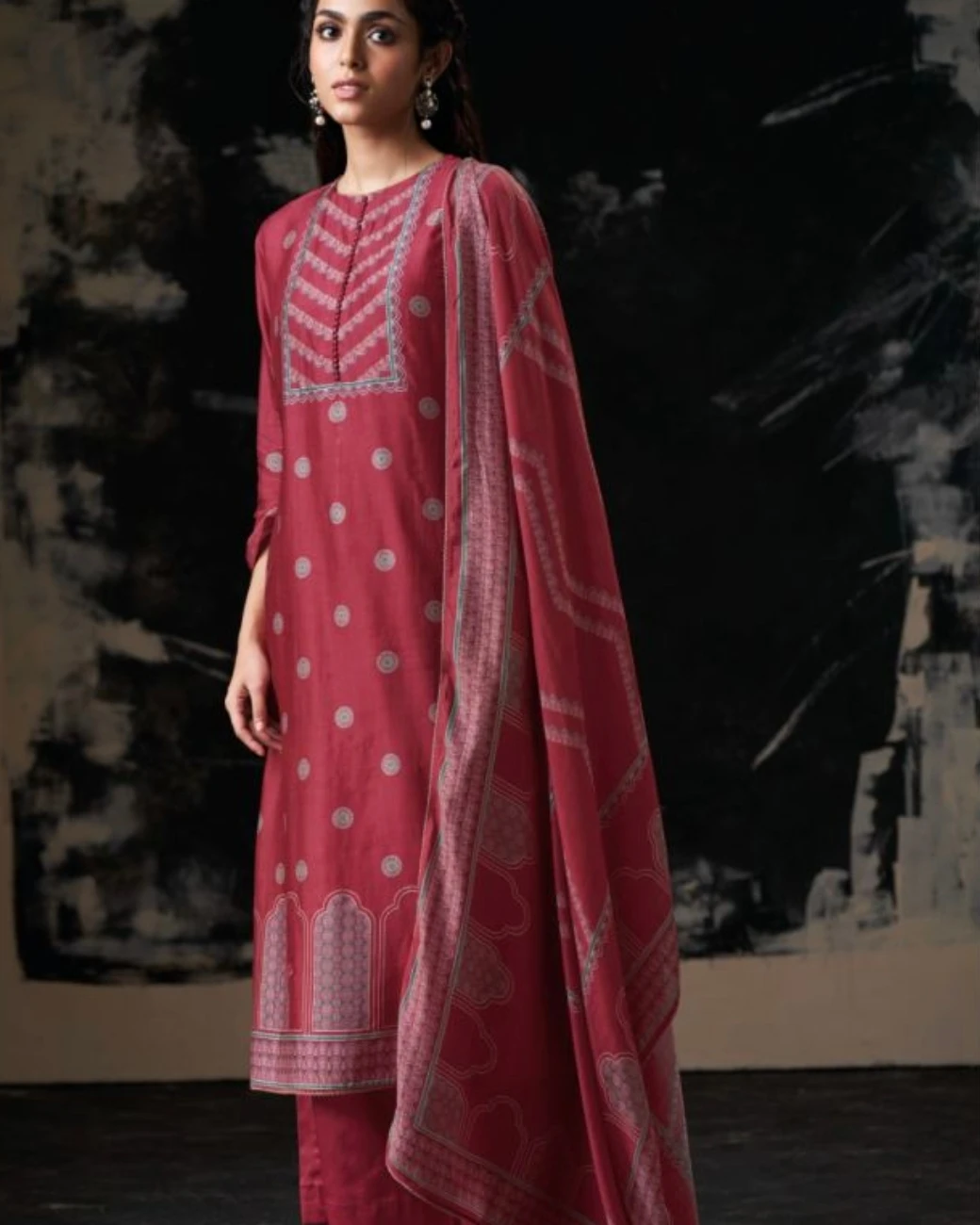 Crimson Heritage Embroidered Cotton Salwar Kameez Set